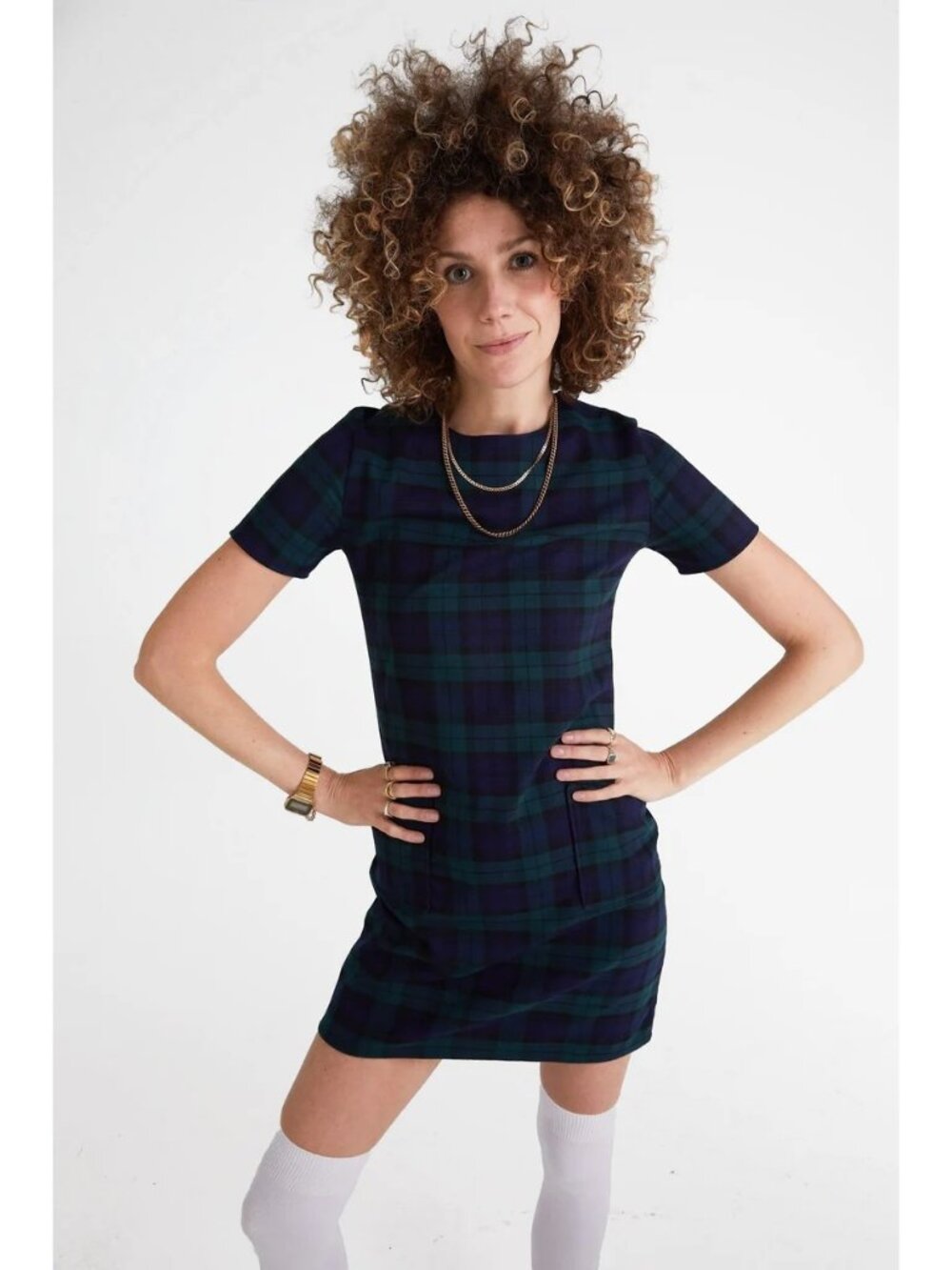 Brooks Brothers Plaid Shift Dress Size 12 Midi Blue Green Professional Wear